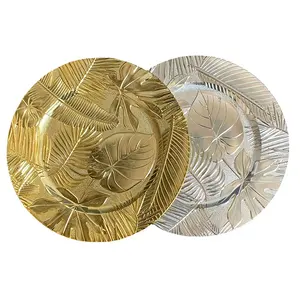 Europäische Luxus Bulk Blatt Muster Kunststoff Silber Gold Lade teller für Tisch dekoration Hochzeit Essteller