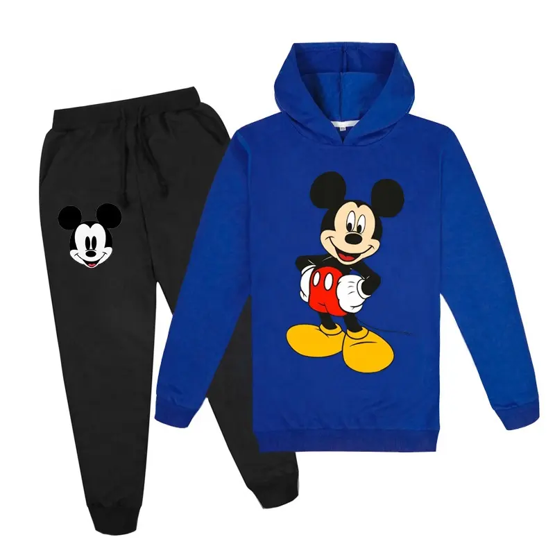 Комплект одежды для мальчиков Tween, толстовка с капюшоном с Микки, Забавный флисовый пуловер, серый свитшот с капюшоном, штаны для бега, детская одежда