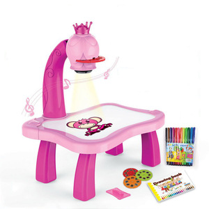 Mesa de pintura de proyección con música ligera, 24 patrones, Tobogán, tablero de dibujo de grafiti, mesa de estudio, bolígrafos de colores, libro para niños, regalos - Product Image 1