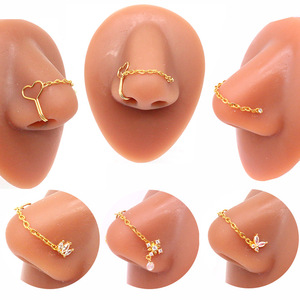 Hot Selling 20G 2mm Hoop Ring <strong>Nose</strong> Chain CZ S Shape Nostril <strong>Studs</strong> With Chain Stainless Steel <strong>Nose</strong> Piercing Jewelry <strong>Nose</strong> Ring - Product Image 1