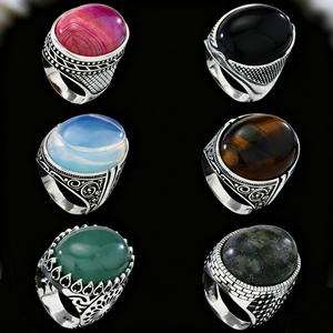 Vente en gros de bague vintage en Offre Spéciale turquoise pour homme bague en <span class=keywords><strong>pierre</strong></span> d'aventurine en <span class=keywords><strong>onyx</strong></span> noir et pierres - Product Image 1