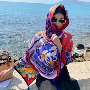 Newest fashion summer fashion shawl flower printed scarf ladies soft long printed cotton Boho scarf for women fancy shawl scarf