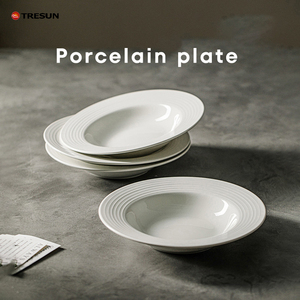 Factory Customized Elegant Embossed Round Shape Large Rim Porcelain Dinner <b>Plates</b> for Western Restaurant <b>Ceramic</b> Soup <b>Plate</b> - Product Image 2
