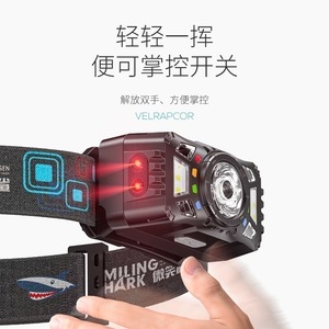 ไฟหน้า LED รูปฉลามยิ้ม 800mAh แบบชาร์จไฟได้ พร้อมเซ็นเซอร์ตรวจจับความเคลื่อนไหว สำหรับการเดินป่าและตั้งแคมป์กลางแจ้ง - Product Image 1