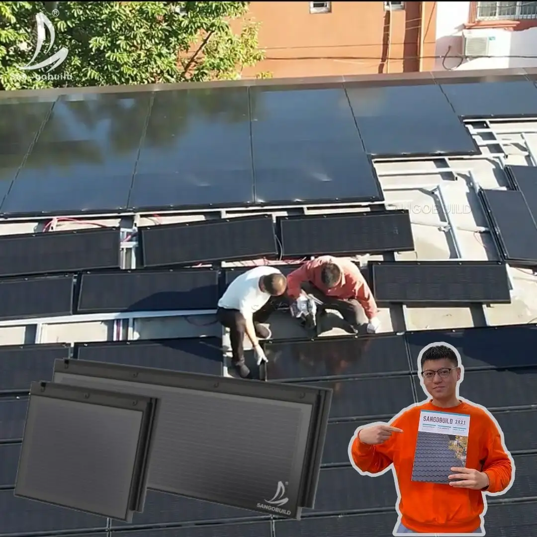 60 năm Bảo hành mạnh mẽ quang điện bipv lợp gạch cung cấp Trường trên sân thượng cho carport năng lượng mặt trời mái ngói