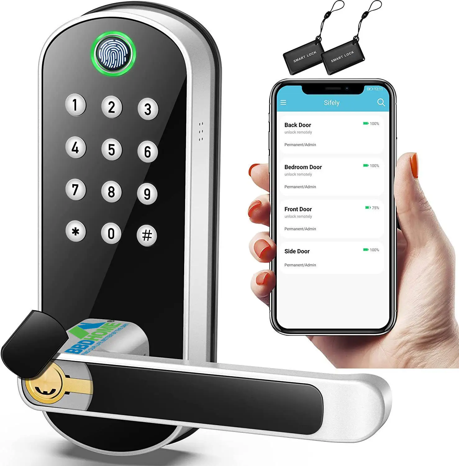قفل باب ذكي بمفتاح إصبع BBDHOME مفتاح مفتاح بدون رمز رقمية مقبض باب بمفتاح كهربائي مع خيارات أخرى WiFi