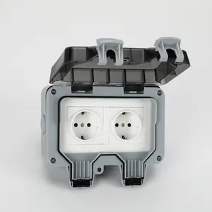 Outdoor Waterproof <strong>Socket</strong> IP66 <strong>Bathroom</strong> Wall Switch Double European Standard French <strong>Socket</strong> Rainproof Charging Plug Row - Product Image 1