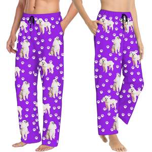 Pareja <span class=keywords><strong>de</strong></span> pantalones <span class=keywords><strong>de</strong></span> pijama en púrpura con estilo Poodle Paw Print His Hers Ropa <span class=keywords><strong>de</strong></span> dormir cómoda Ropa <span class=keywords><strong>de</strong></span> salón Pantalones a juego para uso doméstico - Product Image 4