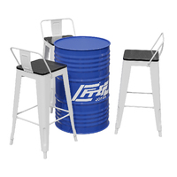 Ensemble de table de bar en fût d'acier industriel moderne avec tabourets durables, mobilier en métal bleu pour hôtel et café, utilisation en extérieur