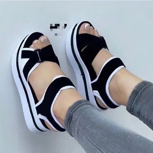 Women European and American Style Wedge Sandals Summer New Thick-Soled Platform Color-<b>Block</b> Beach Sandals Wholesale - Product Image 1