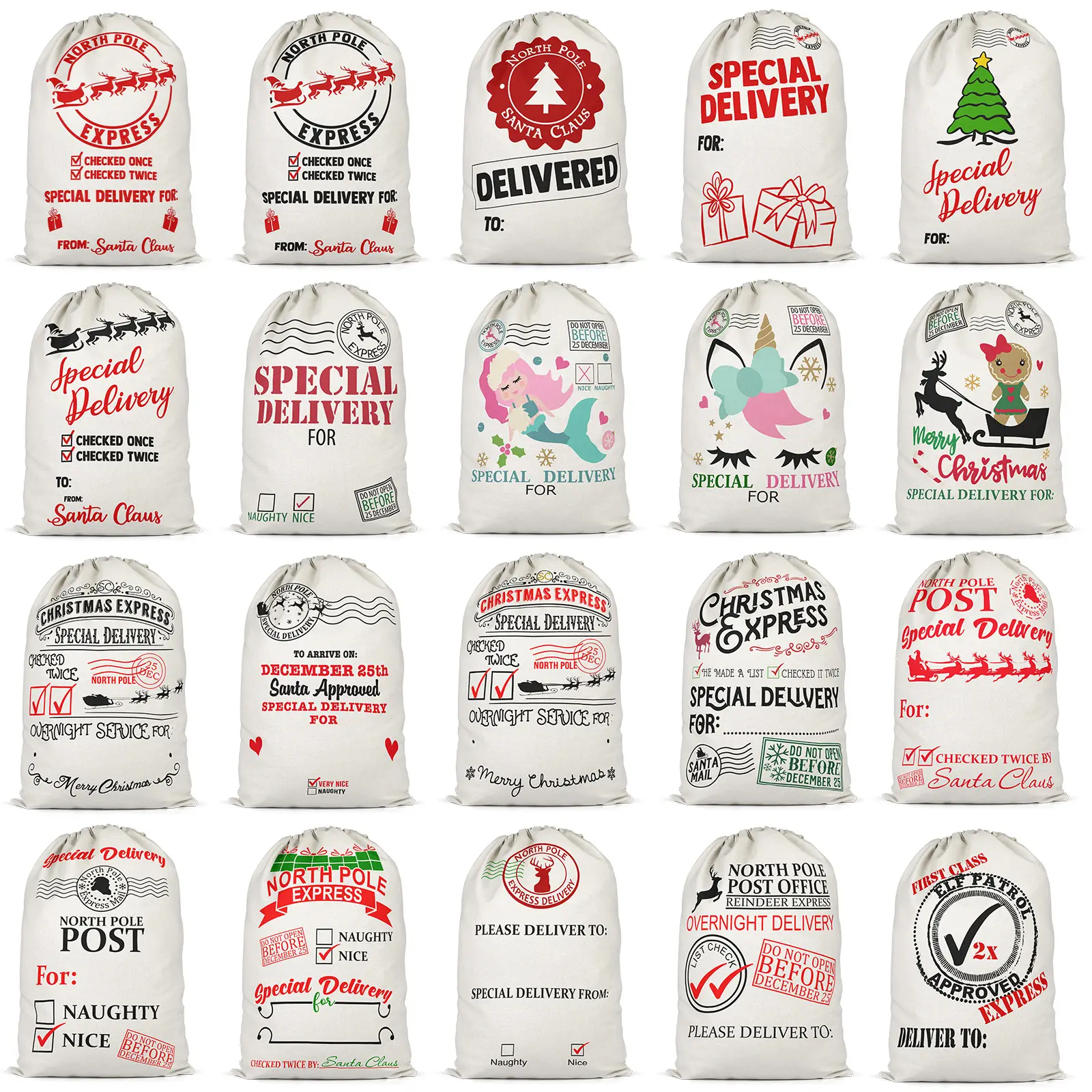 2022 Large cheap decorative Xmas Christmas Candy bag Dog Santa Sacks Sublimation Blank Gifts decoration with Drawstring for Kids