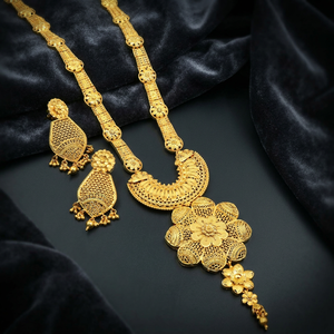 Juego de Collares Largos de Oro Micronizado de 14K, 18K y 24K al por Mayor, Juego de Joyería con Diseño Floral Tradicional, Juego de Joyería de Moda - Product Image 1