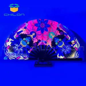 Bamboo Rave Fans UV Reflects Flash Fantasy Large Dance Fan Bamboo And Fabric Hand Folding Rave Fan