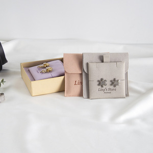 Velvet Jewelry Storage <b>Bag</b> Envelope Shape Snap Button 8x8cm 6x6cm Embossing Logo Printing For Ring Ornament - Product Image 4