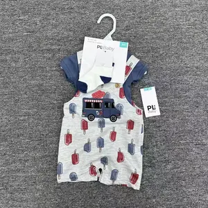 नए आए ब्रिटिश स्टाइल के सूती बच्चों के कपड़े ग्रीष्मकालीन बेबी बॉय कपड़े छोटी आस्तीन वाली रोम्पर शर्ट सस्पेंडर शॉर्ट्स सूट सेट