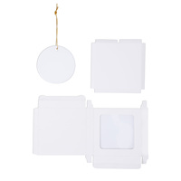 Ensemble d'ornements ronds en céramique vierges pour sublimation avec boîte cadeau en papier à fenêtre transparente, décorations suspendues pour sapin de Noël, vente en gros