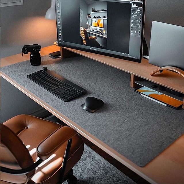 Felt Mouse Pad Stitched Wool Office Custom Desk Pad with Anti-Slip Natural Rubber Base Computer Keyboard Mat