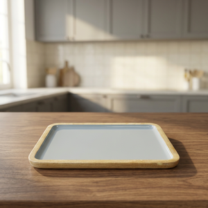 Rectangle Wood <b>Storage</b> <b>Tray</b> With Light Gray Enamel Finish Minimalist Design Easy To Clean For Table Use - Product Image 2