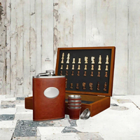 Coffret Cadeau Whisky Écologique Portable en Métal Carré avec Mini Flacon en Cuir Marron et Acier Inoxydable, Entonnoir, 8 oz, 4 Verres