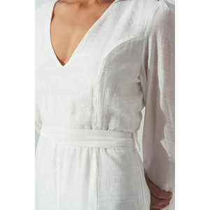 Abito con Scollo a V e Volant in Bianco - Product Image 2