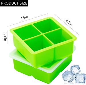 Molde de silicona ecológico para cubitos de hielo, 4 cubos grandes por bandeja, tapa de fácil desmolde para bar, whisky, cócteles, zumos y bebidas - Product Image 2