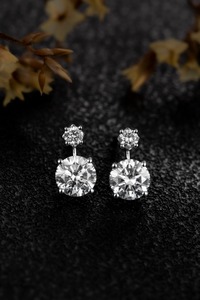 Classic 14K Solid White Gold 0.58ct Round Brilliant Lab Grown Diamond Dangle <b>Earrings</b> | Round Brilliant Cut Lab Created Diamond - Product Image 5