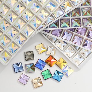 Atacado Personalizado Quadrado Sew-on Solto Strass 5A Qualidade Cristal FlatBack <span class=keywords><strong>2</strong></span> Buracos 12 Facetas Costura Bling Decoração - Product Image 1