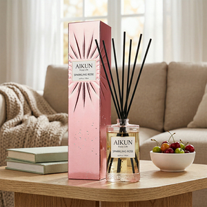 Aikun Custom Box Blush Metallic Glass Round 192ml IP12 Sparkling Rose <b>Reed</b> <b>Diffuser</b> Foil Gift Set For Bedroom Table Gift Brands - Product Image 1