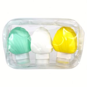 Ensemble de 3 bouteilles de voyage en silicone pour articles de toilette approuvés par la TSA, bouteilles uniques en silicone à trois couches, à bouche croisée, anti-fuite. - Product Image 1