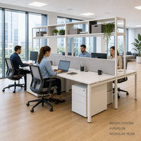Bureau de travail avec étagères de rangement, bureau collaboratif