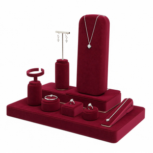 Zebopak Burgundy <b>Red</b> Velvet Jewelry Display Set with Necklace Bust T Bar Earring Ring Cone <b>Bracelet</b> Cuff Chain Tray Manufacturer - Product Image 2