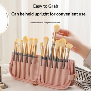 Portable Moisture-Proof PVC <b>Makeup</b> <b>Brush</b> & Beauty Tool Storage <b>Bag</b> <b>with</b> Letter Design Foldable Standing Eyebrow Pencil Holder - Product Image 4