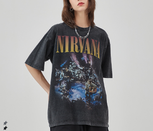<span class=keywords><strong>T</strong></span>-<span class=keywords><strong>shirt</strong></span> Homme Nouvelle Collection Printemps-É<span class=keywords><strong>t</strong></span>é Effet Délavé Rétro Tendance Impression Numérique Directe Manches Courtes Motif Groupe <span class=keywords><strong>Nirvana</strong></span> - Product Image 3
