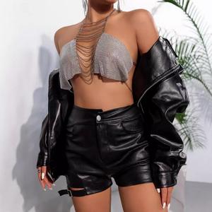 Top Corto de Mujer Estilo Ins con Cadena Metálica Hecha a Mano, Tejido de Punto con Patrón Sólido, Sexy y para Discoteca - Product Image 3