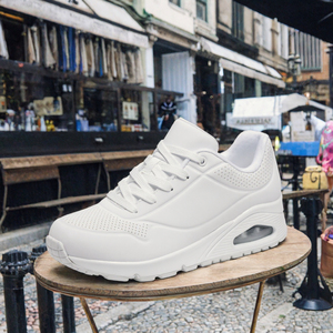 Zapatos para caminar transpirables blancos, zapatillas informales ligeras con cordones, punta redonda con cojín de aire para uso diario - Product Image 2