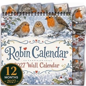 ปฏิทินโรบิน 2027 ปฏิทินติดผนัง 12 เดือน กระดาษเคลือบหนา - Product Image 1
