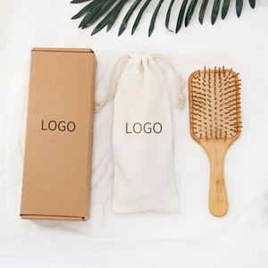 Factory-Direct Custom Logo Bamboo <b>Wood</b> Hair Brush for Women Detangler <b>Comb</b> With Cotton Bag for Salon Use - Product Image 1