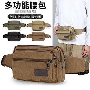 Multi Function Fanny Pack Canvas Men's Waist Bag Outdoor Sport Large Capacity Chest Bag Solid Color Army Green Brown Khaki Black - Product Image 1