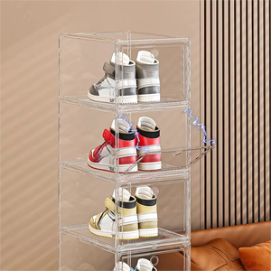 صندوق تخزين أحذية شفاف من البلاستيك قابل للطي مع مغناطيس، منظم حديث بطبقة واحدة مخصص لعرض الأحذية الرياضية - Product Image 4