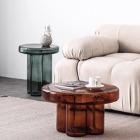 Table basse en verre soufflé à la main OEM, design moderne, pétales transparents, table d'appoint pour canapé, salon, résistante à l'usure