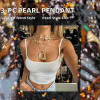 Lot de 3 Colliers Tendance Géométriques en Alliage avec Perles Imitées CCB, Pendentifs Creux, Breloques pour Femmes, Chaînes de Clavicule, Accessoires