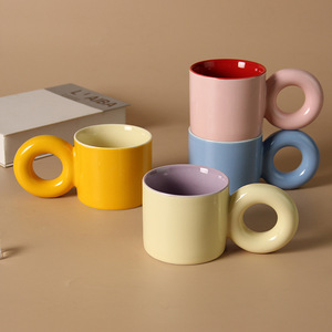 Caneca de Cerâmica DingyueCreative com Alça em Formato de Anel, Disponível em Várias Cores, Caneca de Café Estilosa, Caneca de Leite Fofa para Casa - Product Image 2