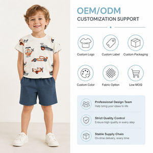 Conjunto de 2 Piezas de Camiseta y Pantalones Cortos con Estampado de Vehículos para Niños, Diseño Personalizado al por Mayor, 95% Algodón, Ropa de Verano - Product Image 3