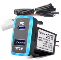 Toyota Vigo PD Type C Prise de courant USB, USB C et Charge rapide 3.0 Chargeur de voiture Adaptateur USB Port Socket pour Smartphone/Pad/Tablette
