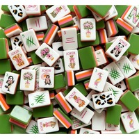 Jeu de Mahjong Vintage en Acrylique 160 Pièces, Tuiles Classiques Vertes, Roses, Orange avec Dos Gravé, Motif Singe, Mahjong Américain Joker