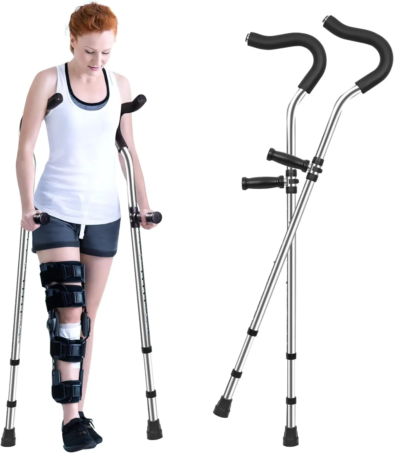 Ergonomic Underarm Crutch With Spring Shock Absorber Adjustable With Ergonomic Handgrips Underarm Walking Crutche Sturdy Premium