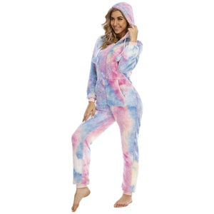 Nuovo Tie-Dye addensare caldo peluche Casual un pezzo vestito donna pigiama casa indossare pigiama in pile - Product Image 2