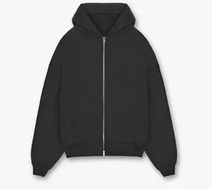 Wholesale Custom 100%Cotton Heavyweight Two-Way Zip Up Hoodies High Quality Blank Men's Double-End Zipper Fit Hoodie