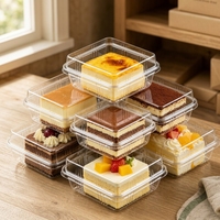Boîte à dessert carrée jetable en plastique transparent avec couvercle dôme, contenant alimentaire pour cheesecake basque, hamburger, salade à emporter, vente en gros