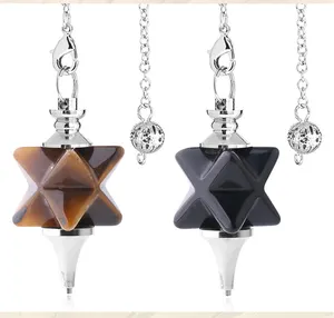 Healing Energy Crystal Gemstone Merkaba Star Stone Necklace Pendant Pendulum